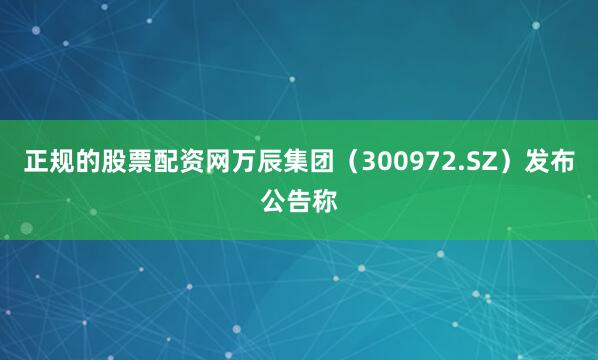 正规的股票配资网万辰集团（300972.SZ）发布公告称